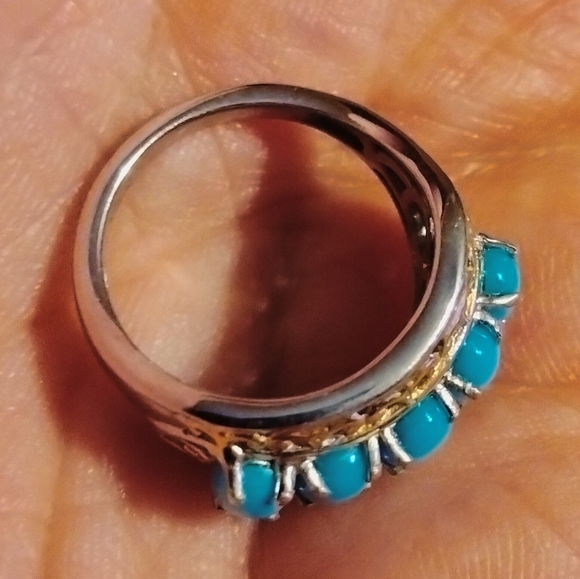 Sleeping Beauty Turquoise Ring in Vermeil YG and Platinum Over Sterling Silver - Picture 6 of 9